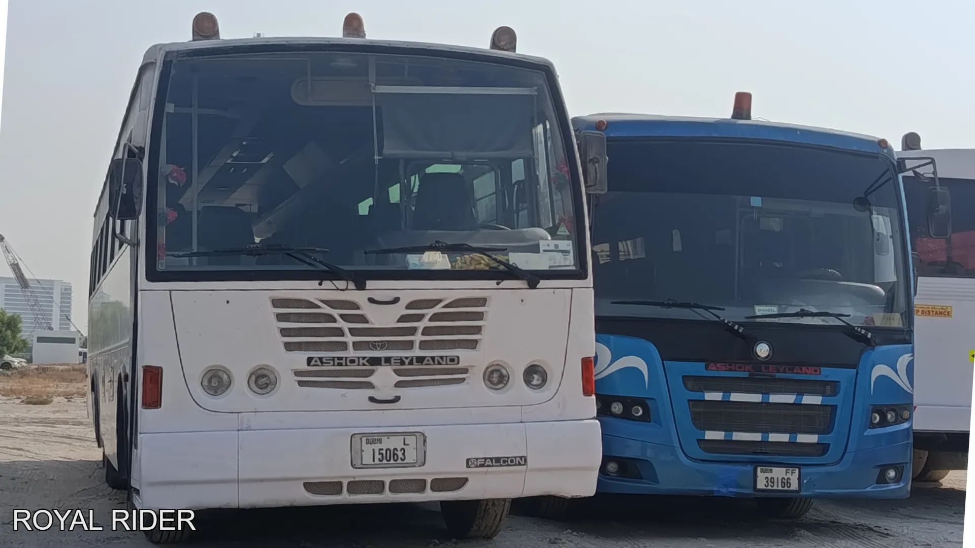 Ashok bus with driver for Abu Dhabi staff routes