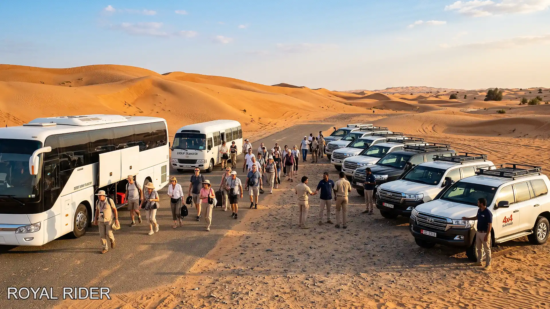 Bus to 4x4 transfer for Dubai desert safari