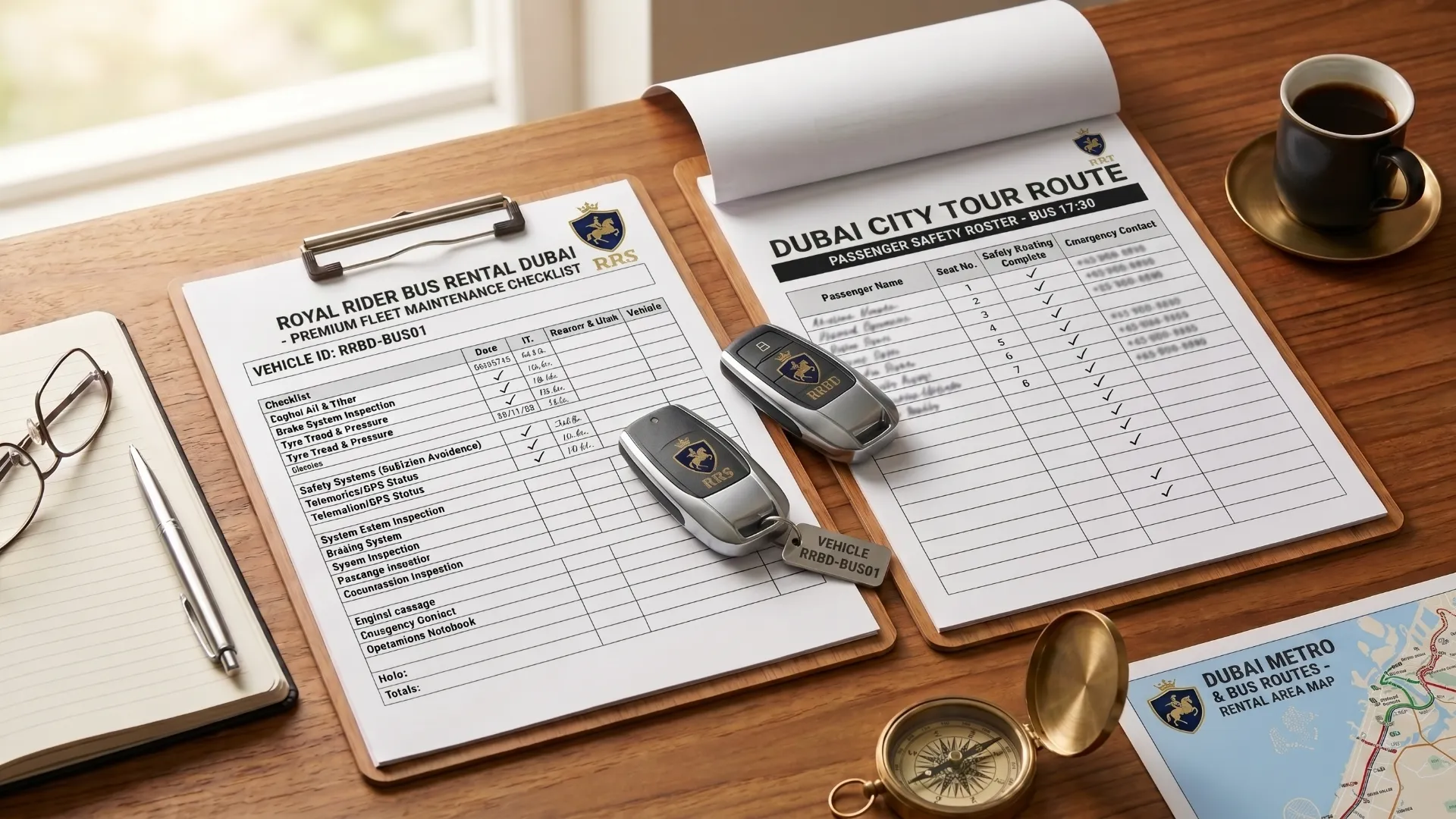 Royal Rider live bus rental rate calculator for fleet, pickup, destination and service selection
